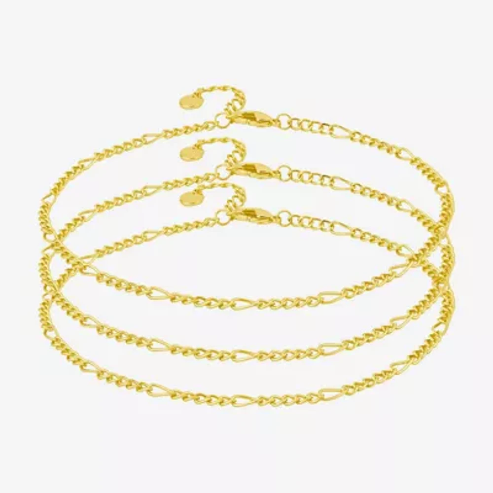 Silver Reflections Womens 14K Gold Over Brass 10 Inch Solid Figaro Ankle Bracelet