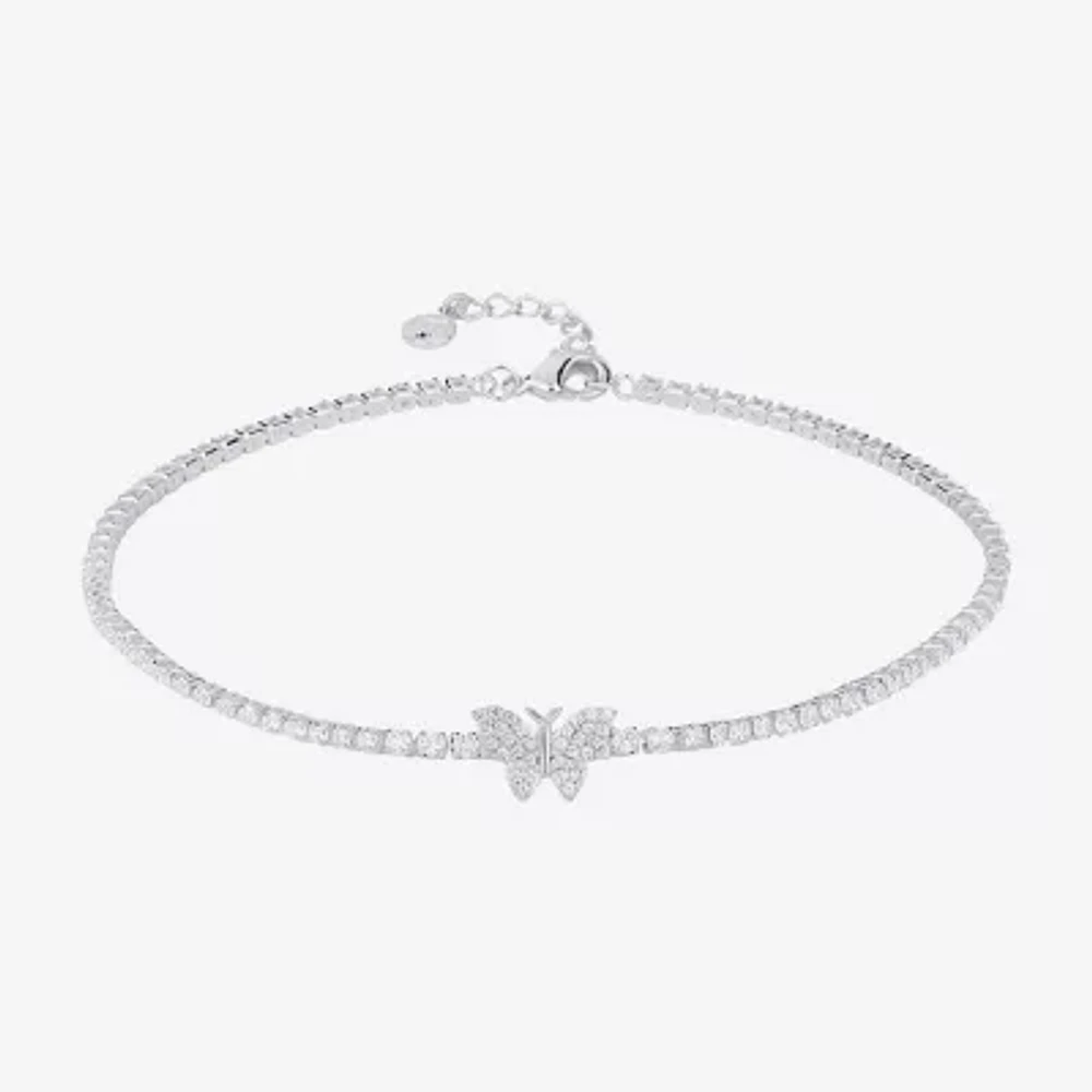 Silver Reflections Womens 10 Inch Butterfly Ankle Bracelet