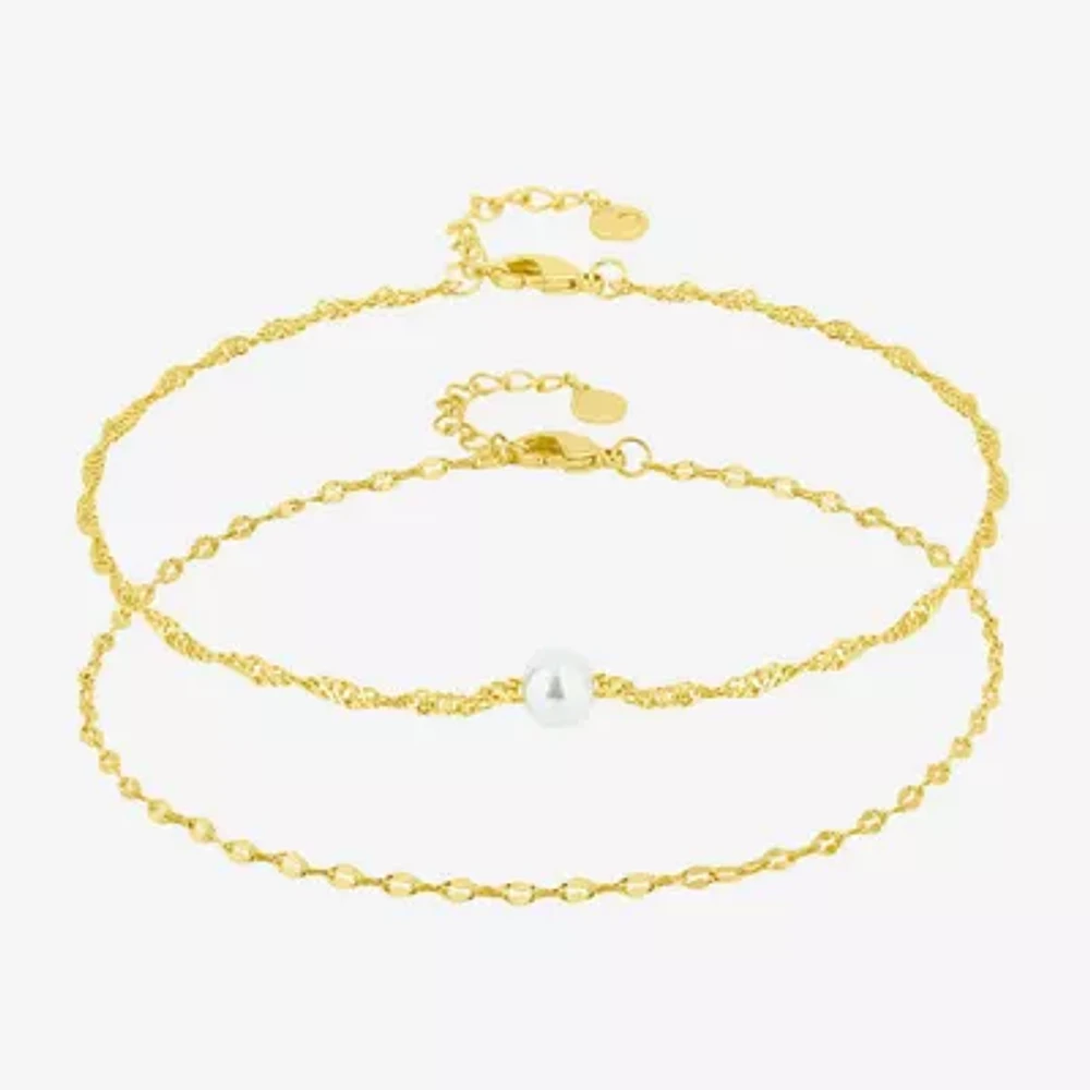 Silver Reflections Womens 14K Gold Over Brass 10 Inch Solid Singapore Ankle Bracelet
