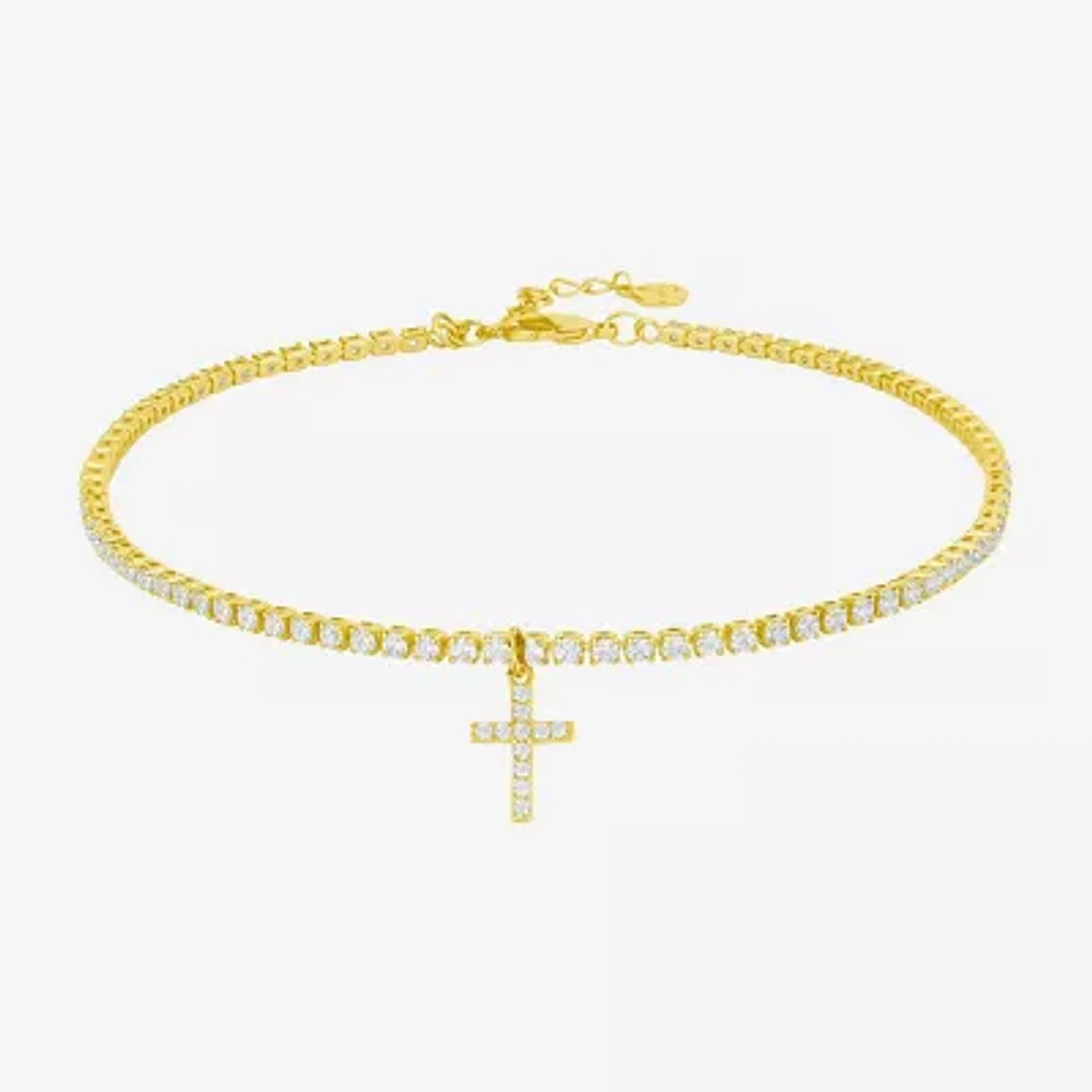Silver Reflections Womens 14K Gold Over Brass 10 Inch Cross Ankle Bracelet