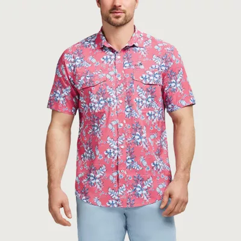 IZOD Sunshield Performance Mens Short Sleeve Regular Fit Stretch Fabric Button-Down Shirt