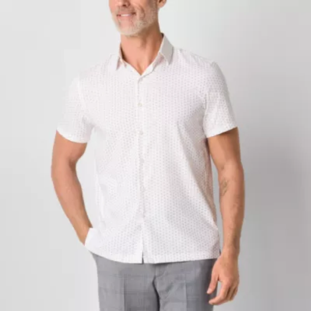 Stafford Cool Tech Mens Short Sleeve Regular Fit Stretch Fabric Wrinkle Free Button-Down Shirt