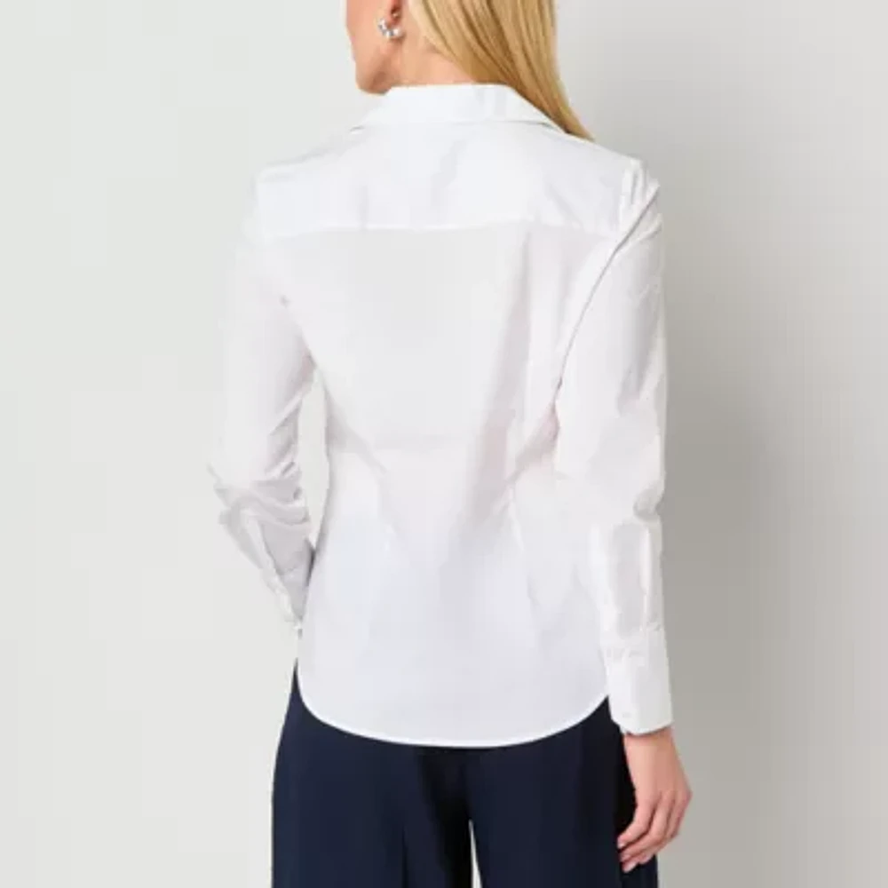 Worthington Womens Long Sleeve Cuffed Regular Fit Button-Down Shirt