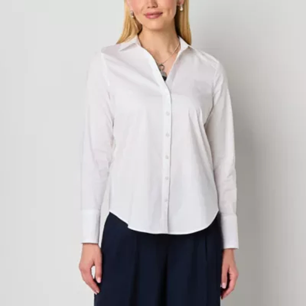 Worthington Womens Long Sleeve Cuffed Regular Fit Button-Down Shirt