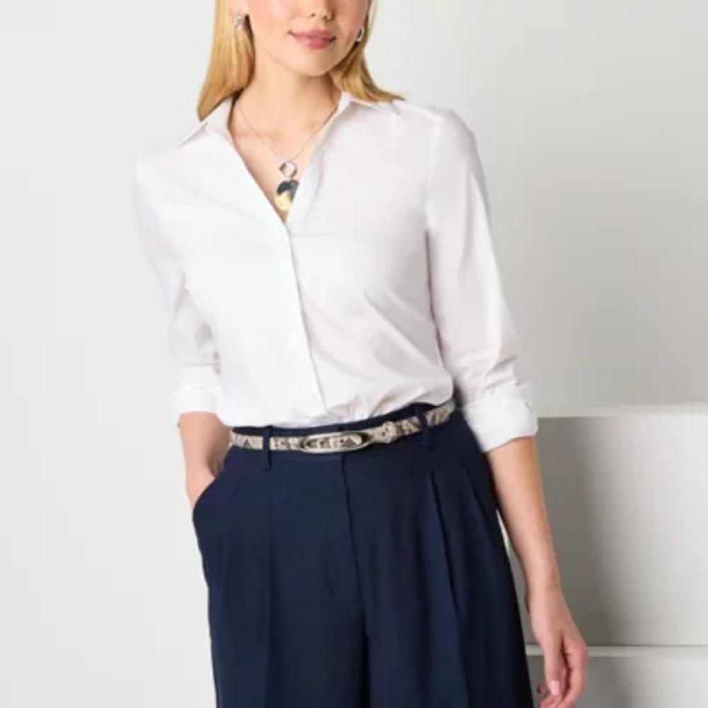 Worthington Womens Long Sleeve Cuffed Regular Fit Button-Down Shirt