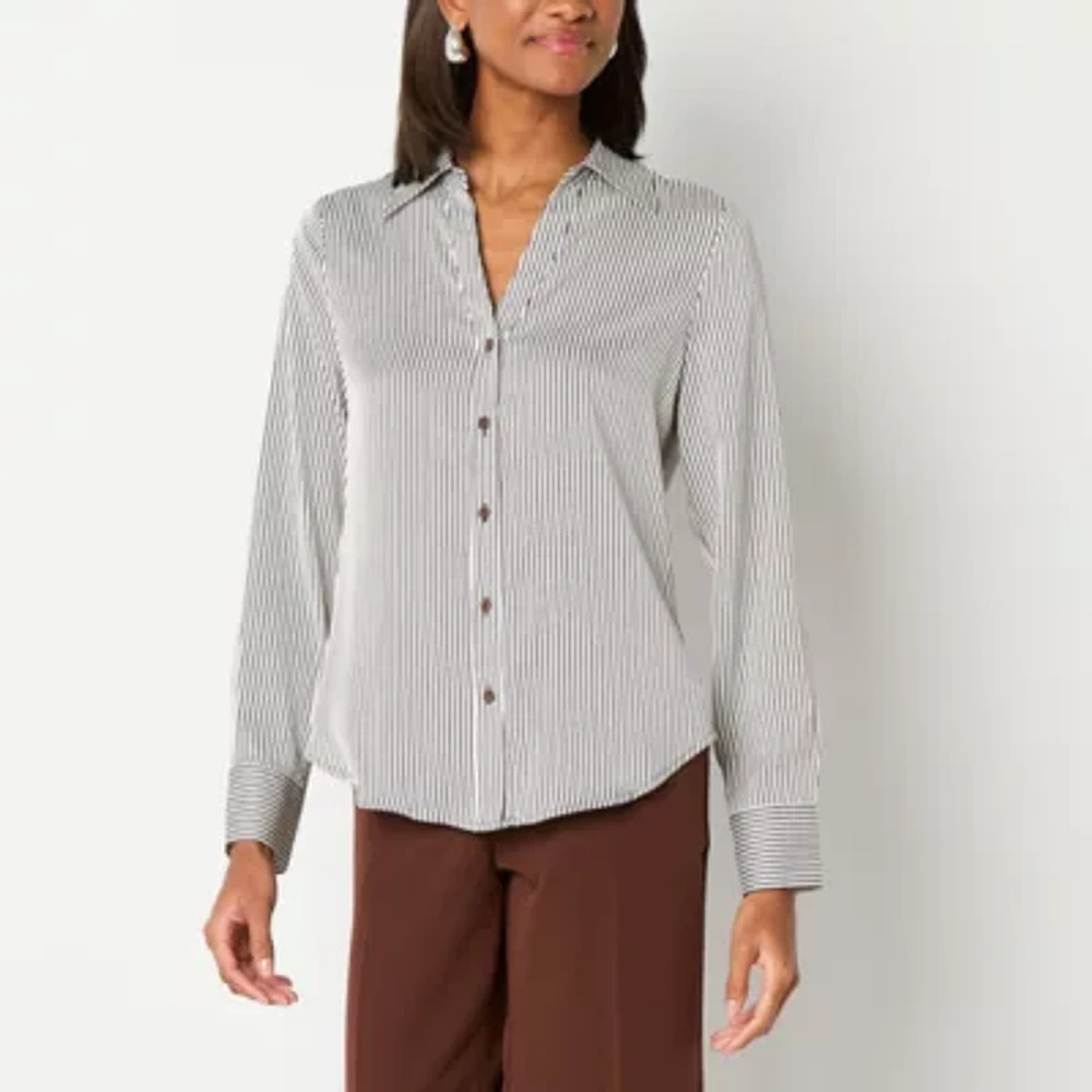 Worthington Womens Long Sleeve Cuffed Regular Fit Button-Down Shirt