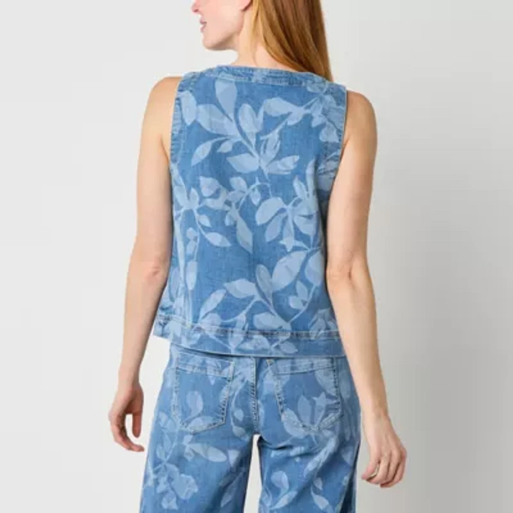 Liz Claiborne Womens Split Crew Neck Sleeveless Shell