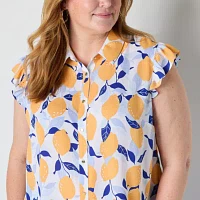 Liz Claiborne Womens Sleeveless Cap Sleeve Regular Fit Plus Button-Down Shirt