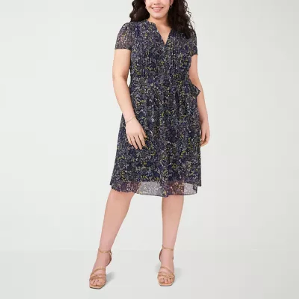 MSK Womens Short Sleeve Floral Plus Shirt Dress