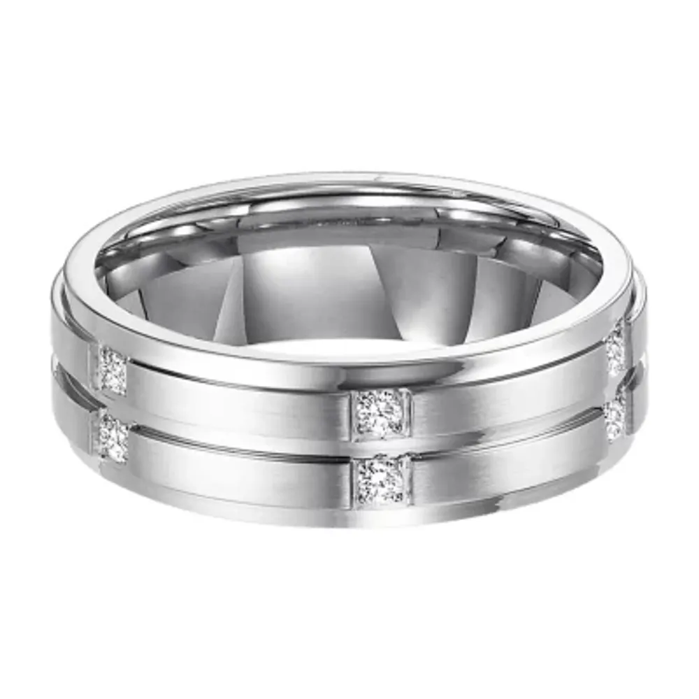 Mens 1/7 CT. T.W. White Diamond Stainless Steel Band