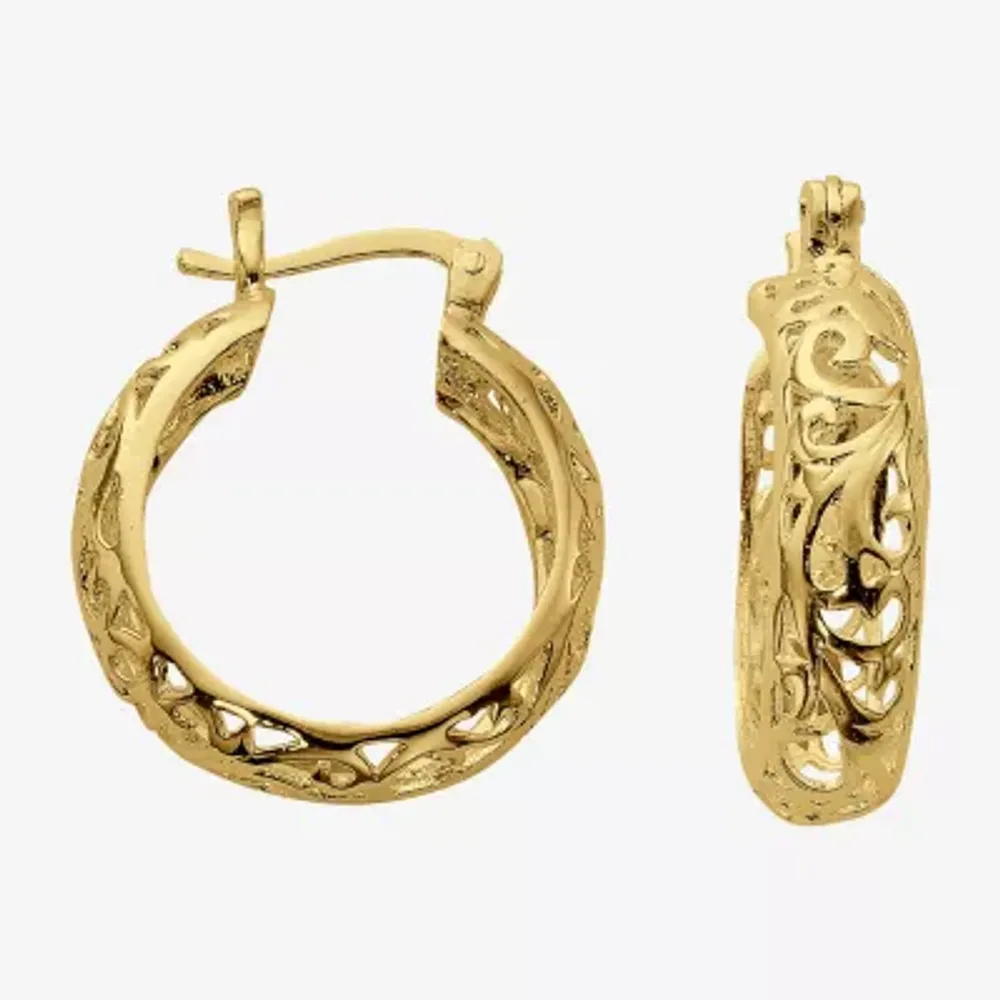 Womens 24K Gold Over Silver 23mm Hoop Earrings