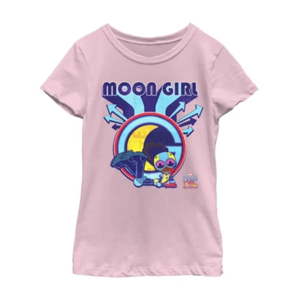 Little & Big Kid Girls Crew Neck Short Sleeve Regular Fit Marvel Moon Girl Graphic T-Shirt