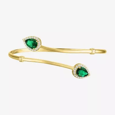 Womens Simulated Green Emerald 14K Gold Over Silver Sterling Silver Pear Bangle Bracelet
