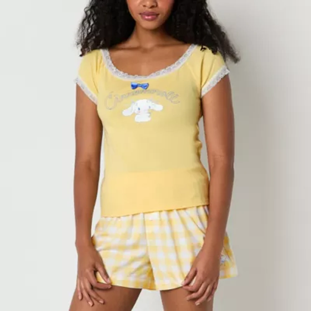Cinamaroll Ribbed Womens Hello Kitty Boat Neck Short Sleeve Juniors Blouse