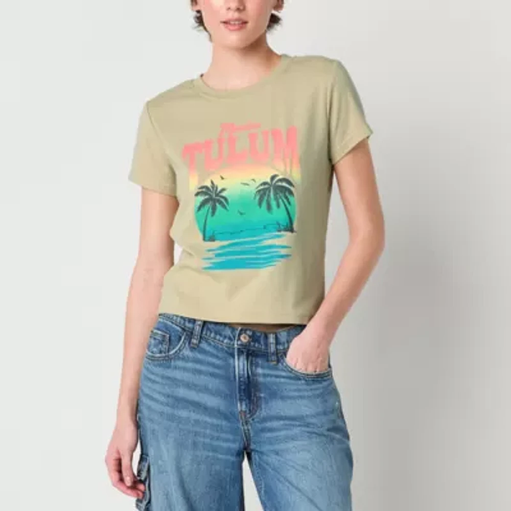 Tulum Mexico Semi Fit Tee Womens Crew Neck Short Sleeve Fitted Juniors Graphic T-Shirt