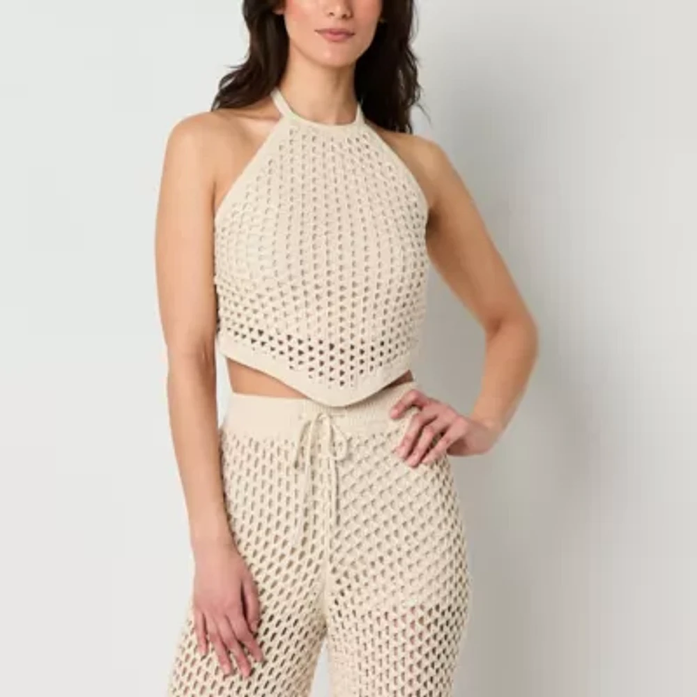 Arizona Crochet Womens Juniors Halter Neck Sleeveless Tank Top