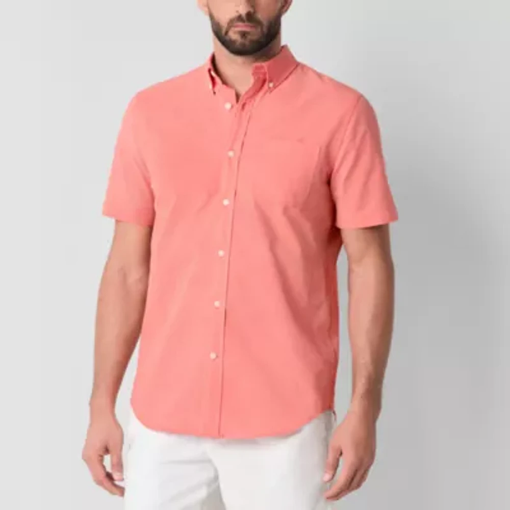 St. John's Bay Breathable Performance Mens Short Sleeve Fitted Classic Fit Button-Down Shirt