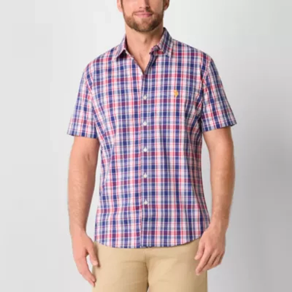 U.S. Polo Assn. Stretch Mens Short Sleeve Classic Fit Fabric Embroidered Button-Down Shirt