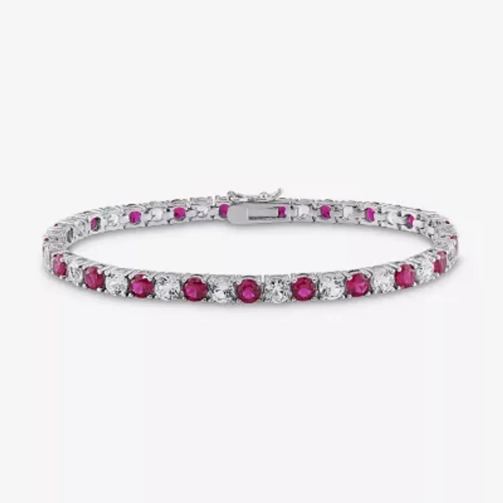 Womens Lab Created Red Ruby Sterling Silver 7.25 Inch Tennis Bracelet