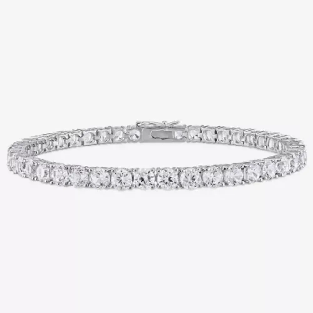 Womens Lab Created White Sapphire Sterling Silver 7.25 Inch Tennis Bracelet