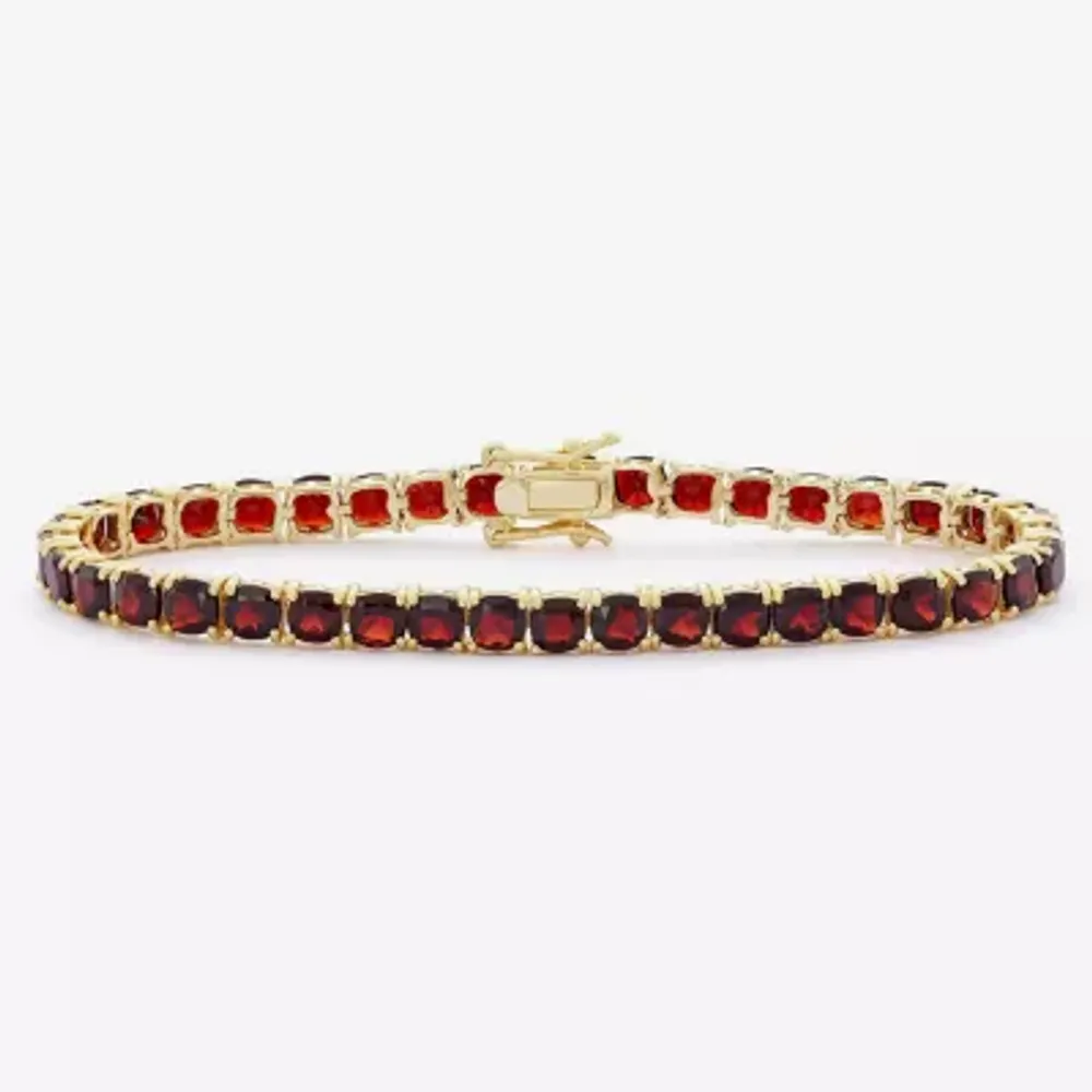 Womens Genuine Red Garnet 14K Gold Over Silver 7.25 Inch Tennis Bracelet