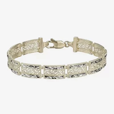 10K Two-Tone Gold Square Filigree 9mm Link Bracelet