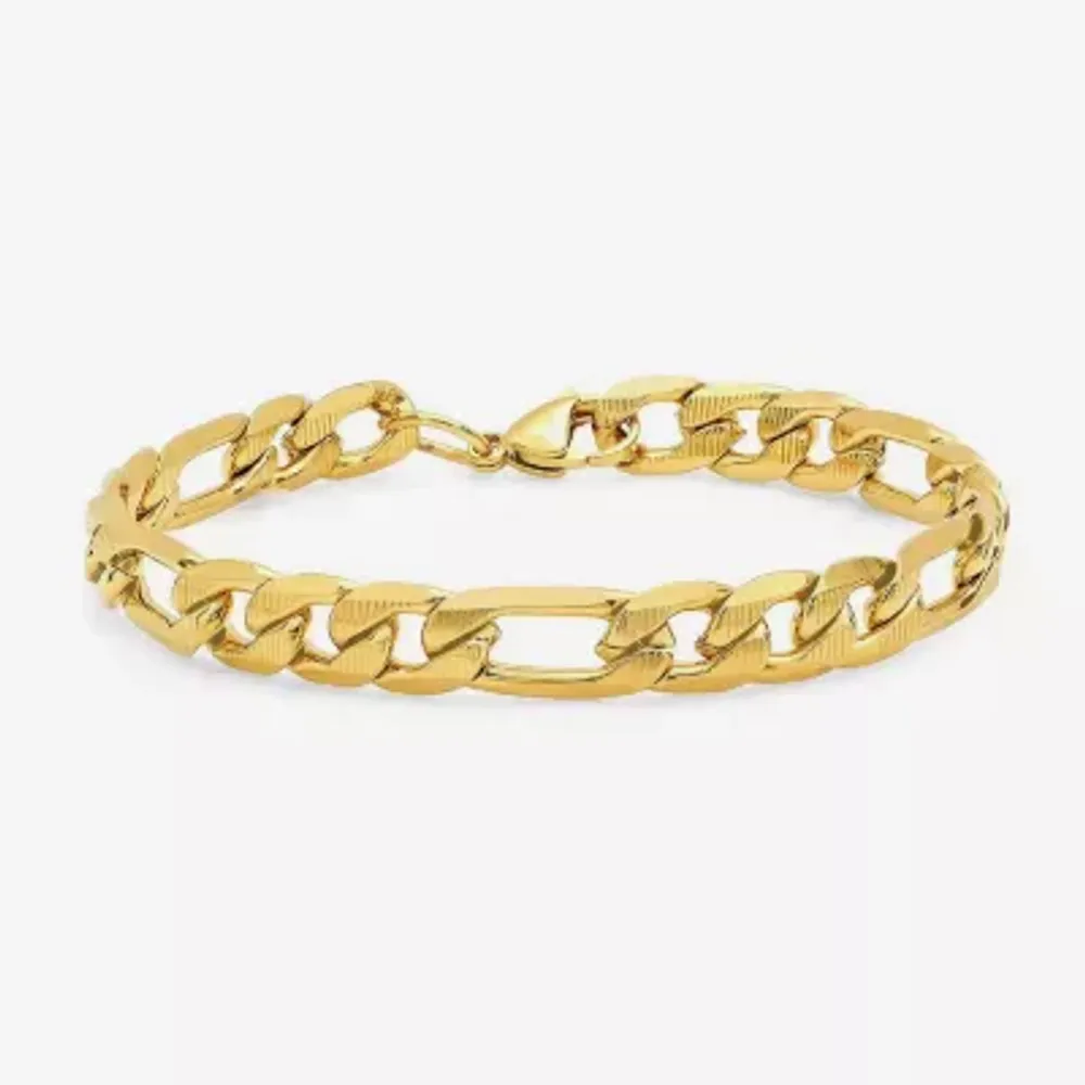 Steeltime Mens 18K Gold Over Stainless Steel 8 1/2 Inch Figaro Hypoallergenic Chain Bracelet