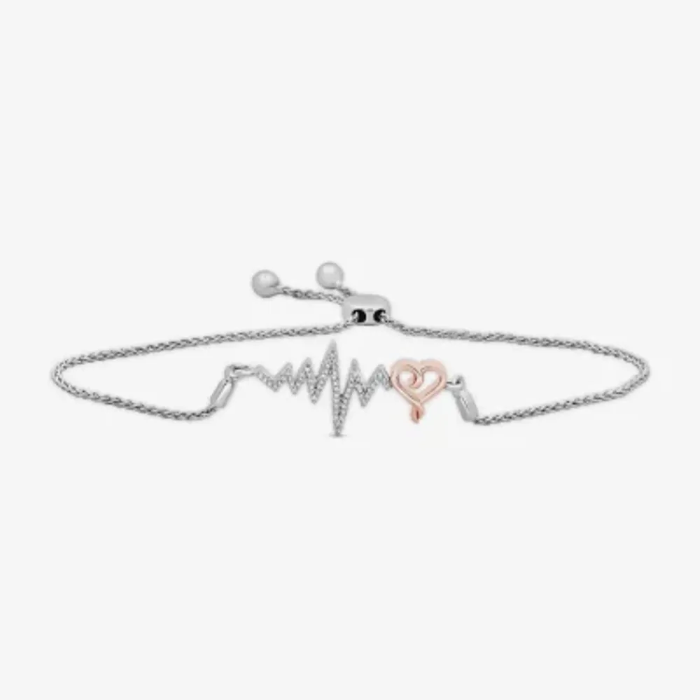 Hallmark Diamonds Womens 1/10 CT. T.W. Natural White Diamond 14K Rose Gold Over Silver Sterling Silver Heart Bolo Bracelet