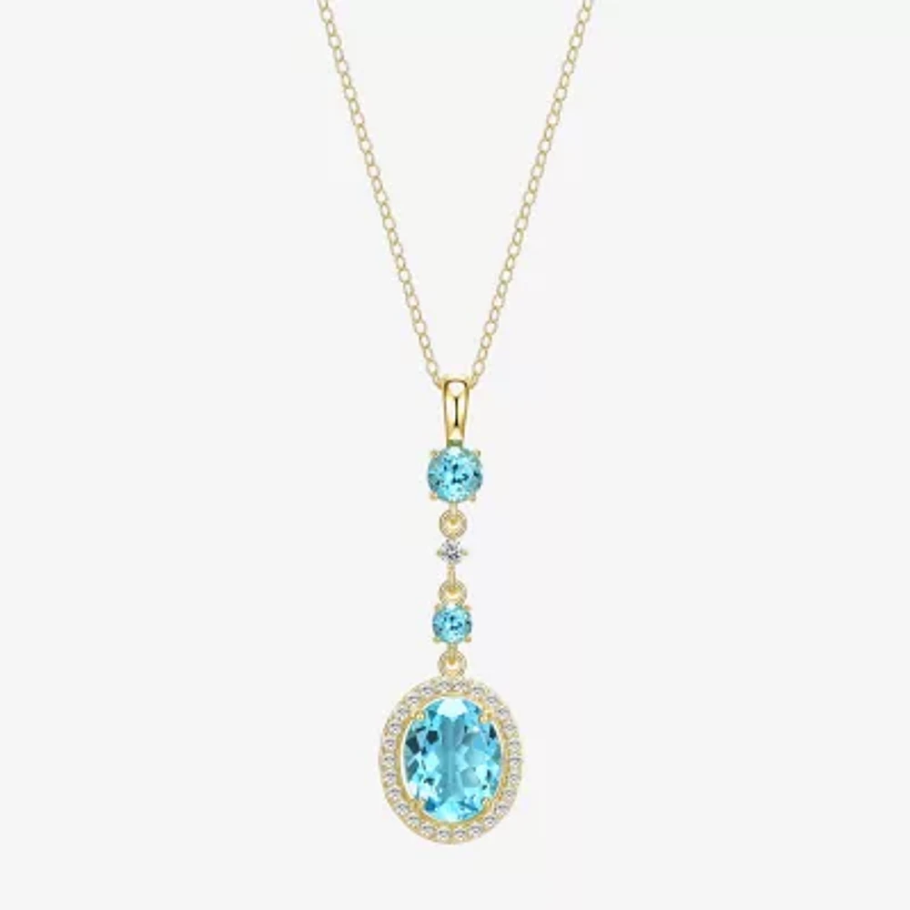 Womens Genuine Blue Topaz 18K Gold Over Silver Oval 18 Inch Pendant Necklace