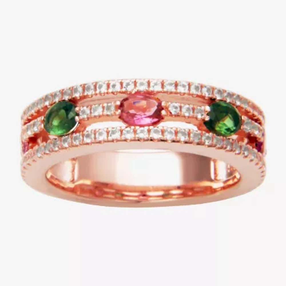 Womens 5.5MM Genuine Tourmaline 14K Rose Gold Over Silver Band