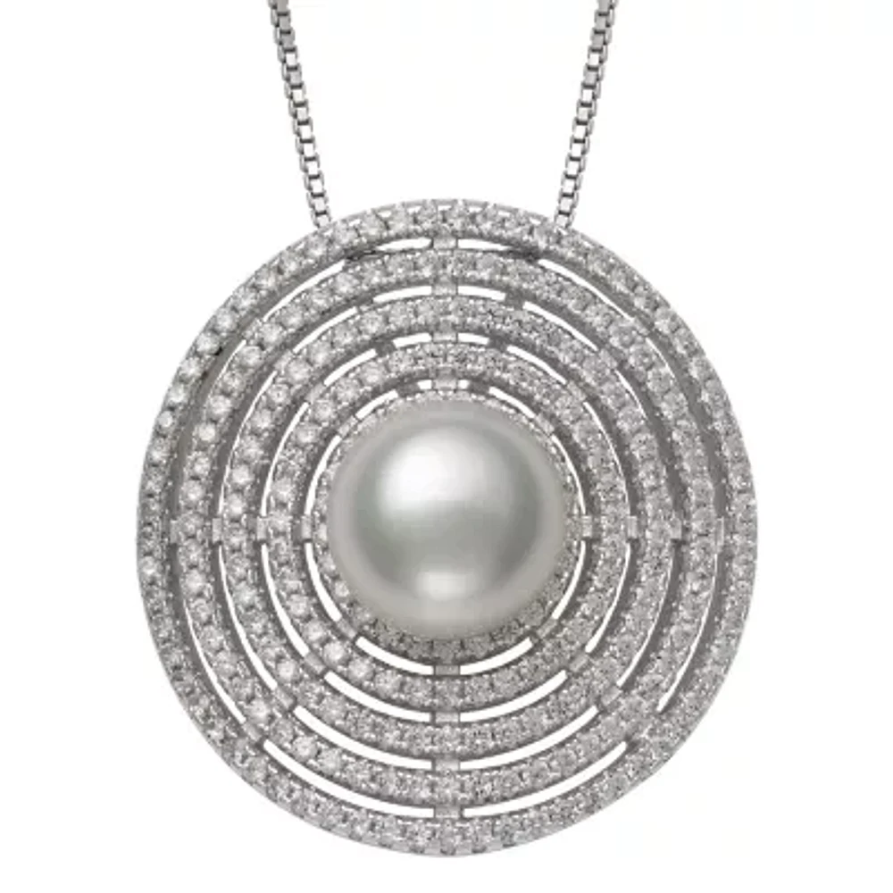 Womens White Cultured Freshwater Pearl Sterling Silver Inch Pendant Necklace