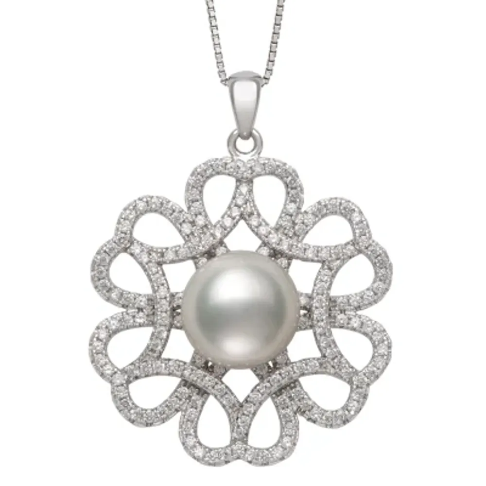 Womens White Cultured Freshwater Pearl Sterling Silver Inch Pendant Necklace