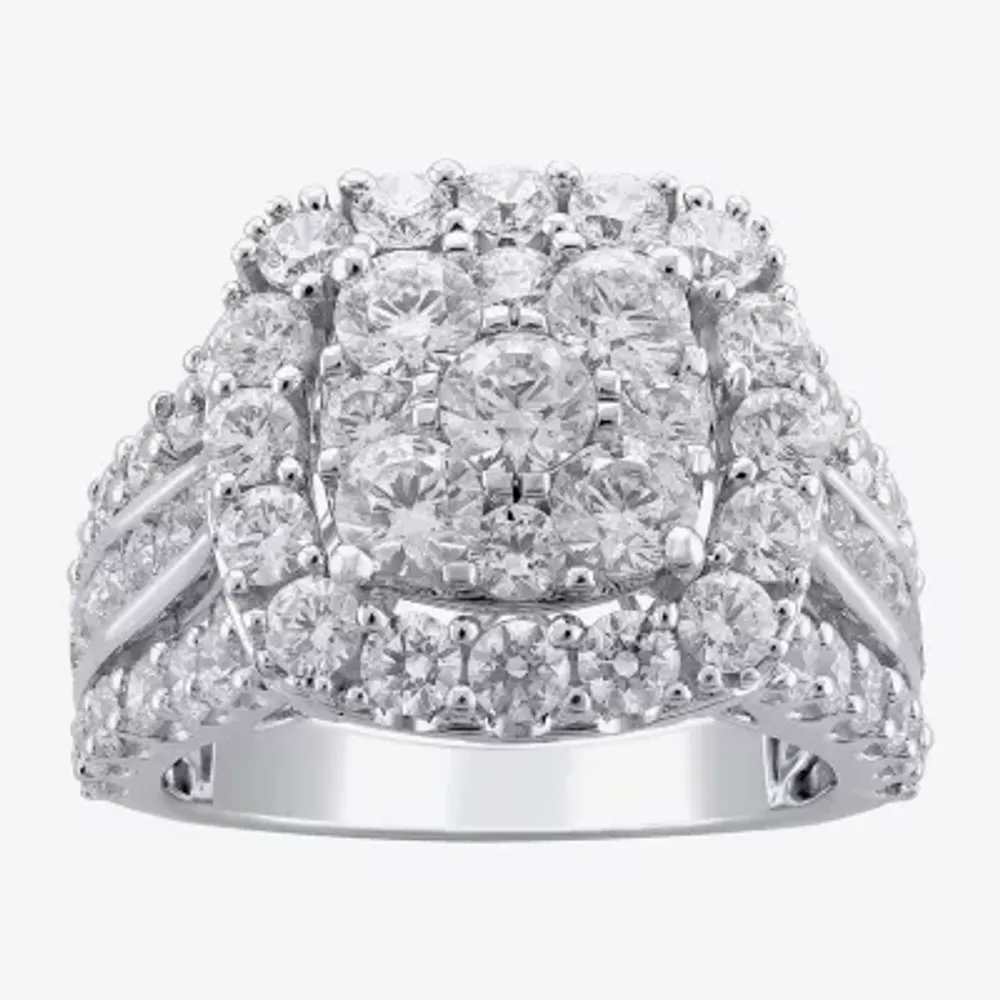 (H-I / I1) Womens 4 CT. T.W. Lab Grown White Diamond 14K Gold Cushion Cluster Cocktail Ring