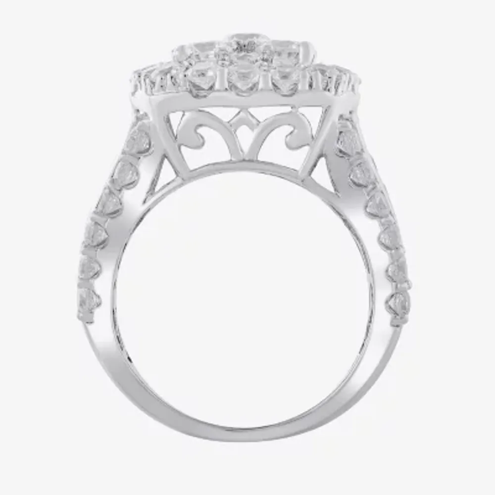 (H-I / I1) Womens 4 CT. T.W. Lab Grown White Diamond 14K Gold Cushion Cluster Cocktail Ring