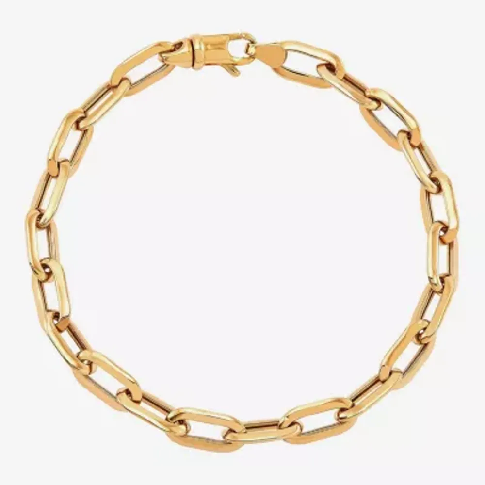 Womens 10K Gold 7 3/4 Inch Hollow Paperclip Chain Bracelet