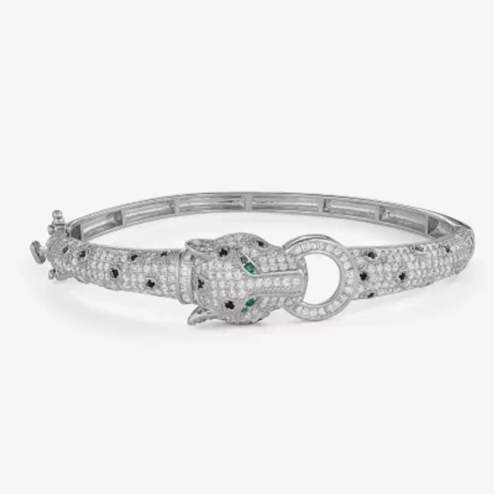 White Cubic Zirconia Sterling Silver Panther Bangle Bracelet