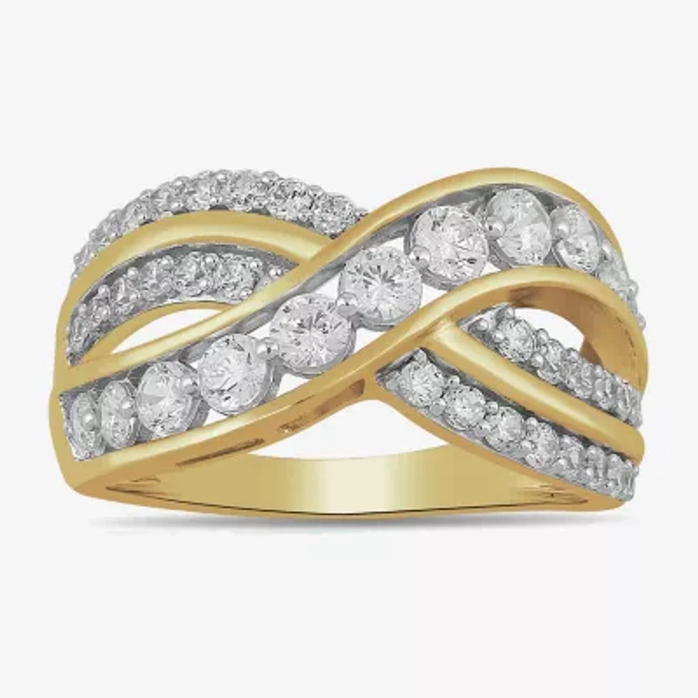Womens 1 CT. T.W. Lab Grown White Diamond 14K Gold Over Silver Sterling Crossover Cocktail Ring
