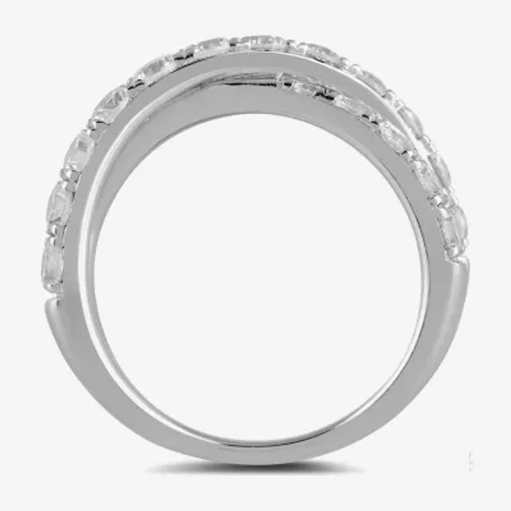 Womens 2 CT. T.W. Lab Grown White Diamond Sterling Silver Crossover Band