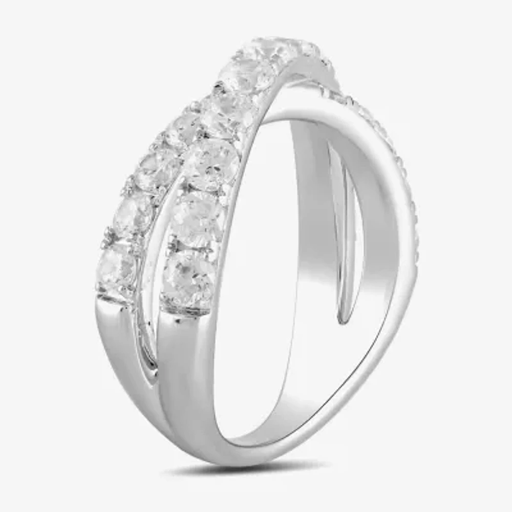 Womens 2 CT. T.W. Lab Grown White Diamond Sterling Silver Crossover Band