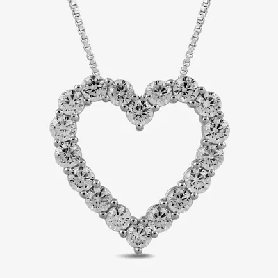 Womens 2 CT. T.W. Lab Grown White Diamond Sterling Silver Heart 18 Inch Pendant Necklace