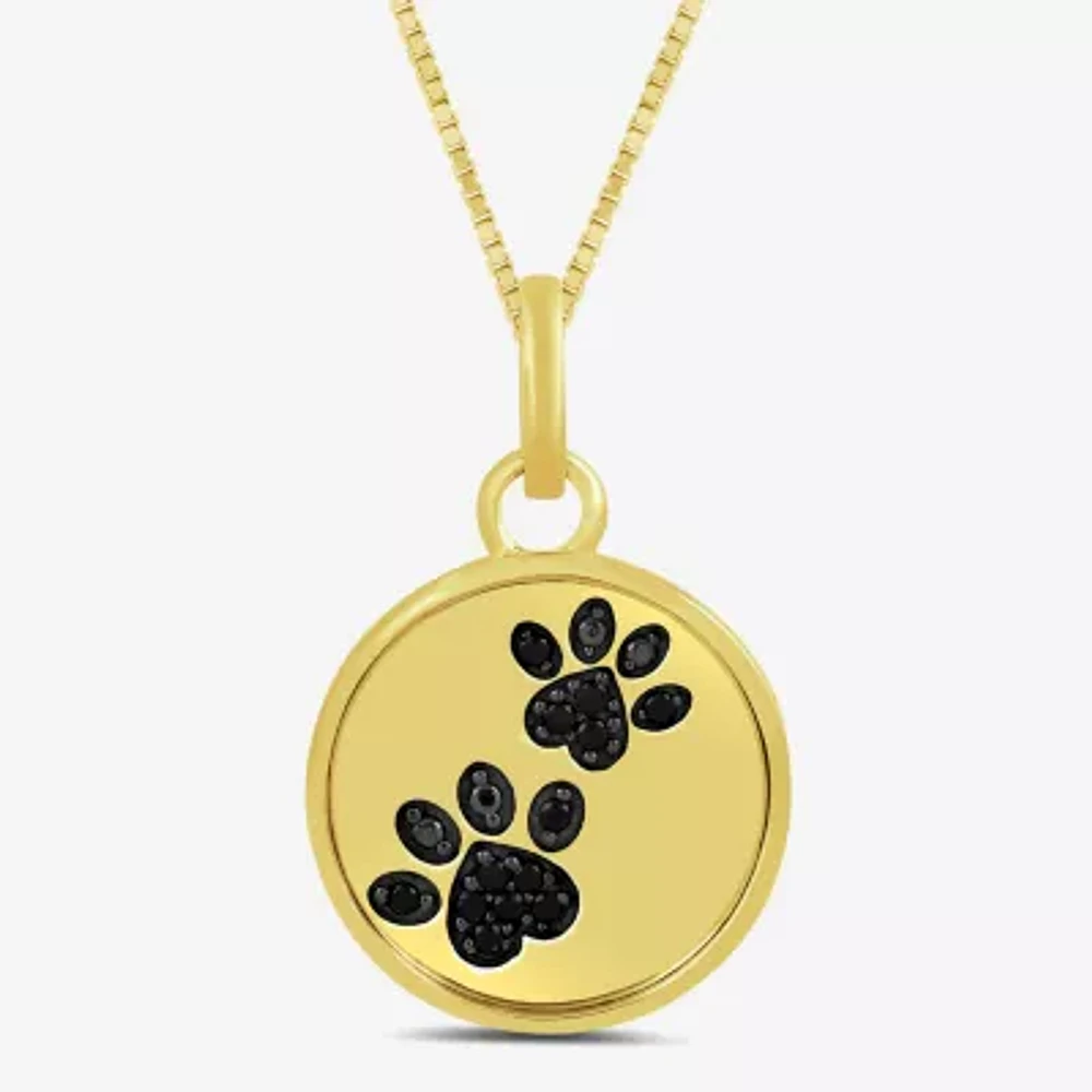 Paw Print Womens 1/10 CT. T.W. Natural Black Diamond 14K Gold Over Silver Sterling Silver 18 Inch Pendant Necklace