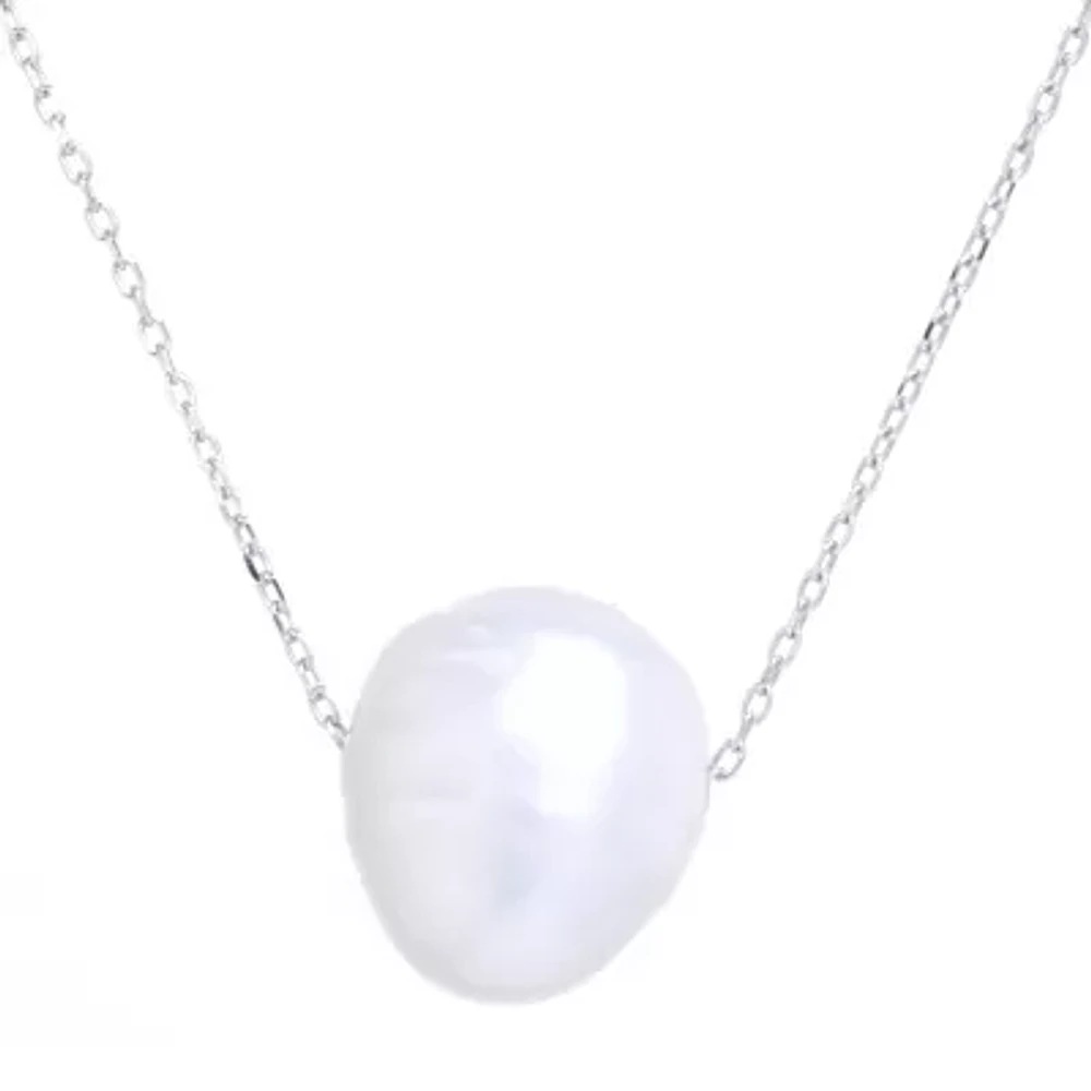 Silver Treasures Womens White Cultured Freshwater Pearl Sterling Silver 18 Inch Pendant Necklace