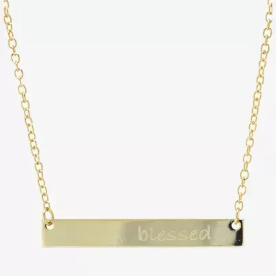 Silver Treasures Blessed Womens 14K Gold Over Silver Bar 16 Inch Pendant Necklace