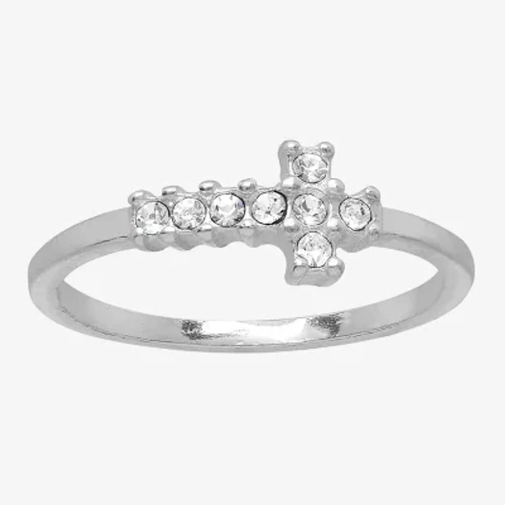 Itsy Bitsy Womens Crystal Sterling Silver Cross Delicate Midi Band