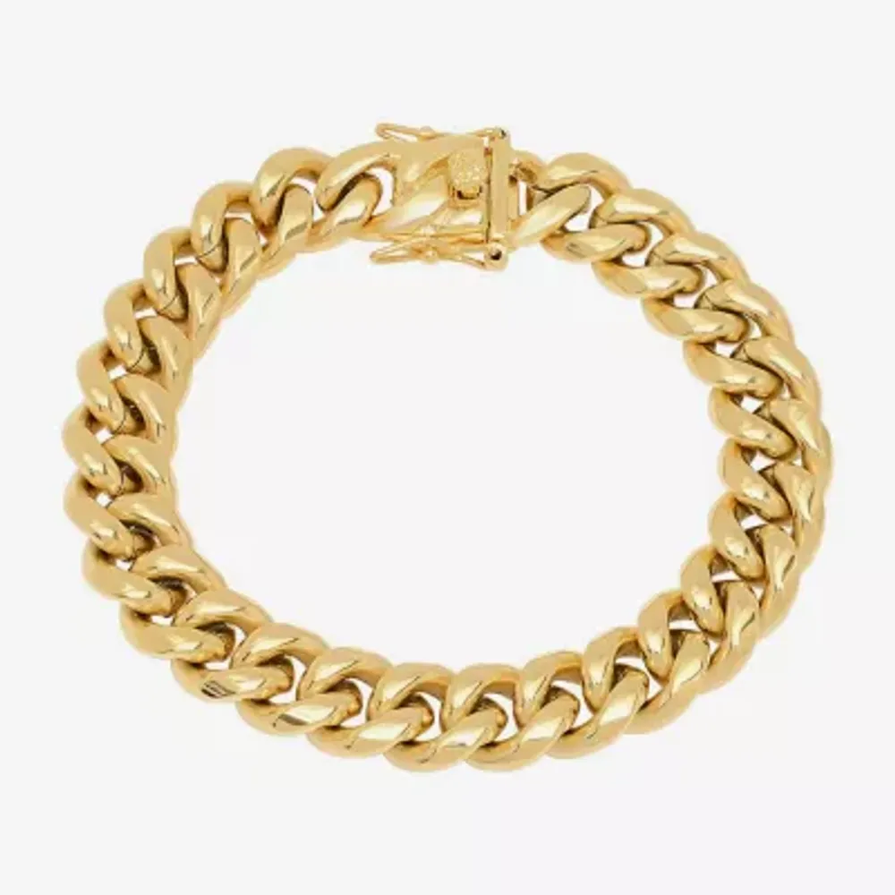 Mens 18K Gold Over Stainless Steel Semisolid Curb Hypoallergenic Chain Bracelet