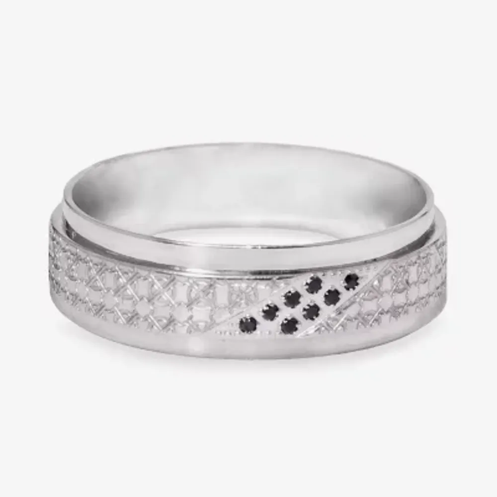 Mens 5MM Diamond Accent Natural Black Stainless Steel Wedding Band