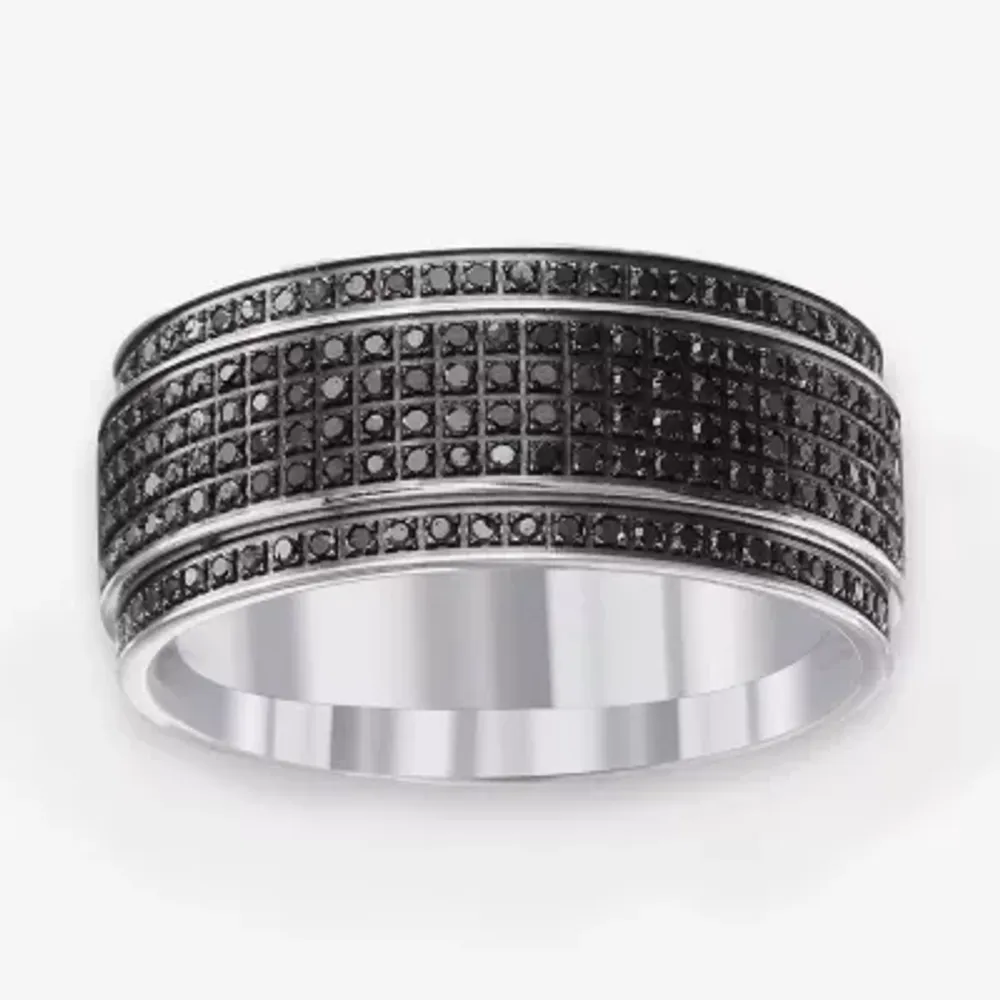 Mens 10MM Diamond Accent Natural Black Diamond Stainless Steel Wedding Band