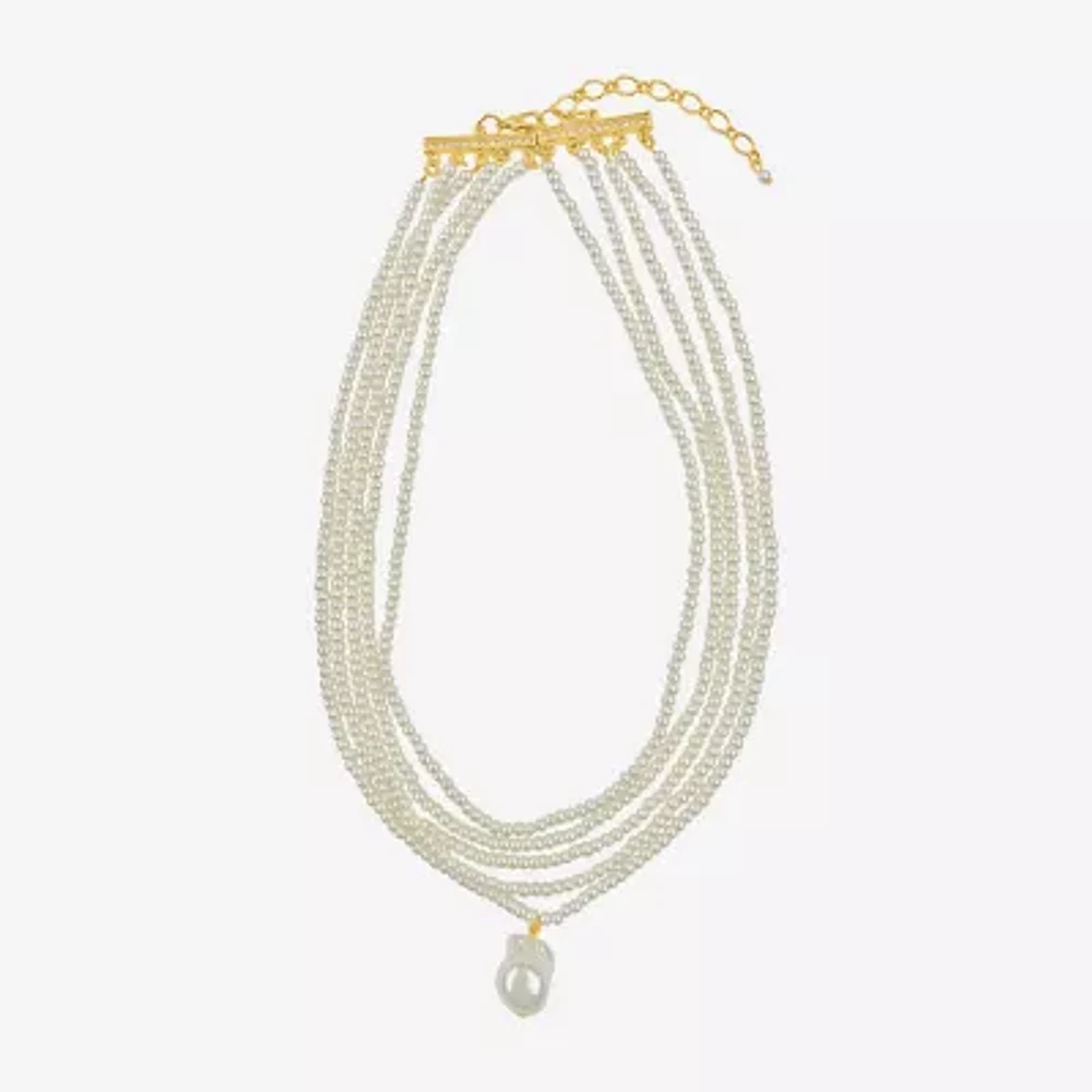 Bijoux Bar Womens White Glass 10K Gold Over Brass Hypoallergenic 16 Inch Strand Necklace