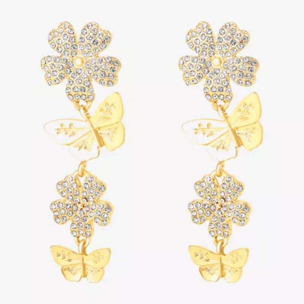 JS Jessica Simpson Gold Tone Womens Glass Flower Drop Earrings