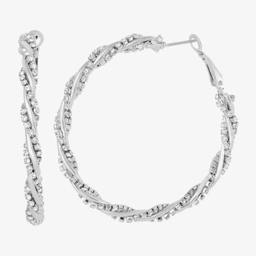 JS Jessica Simpson Silver Tone Womens Glass 51.2mm Hoop Earrings